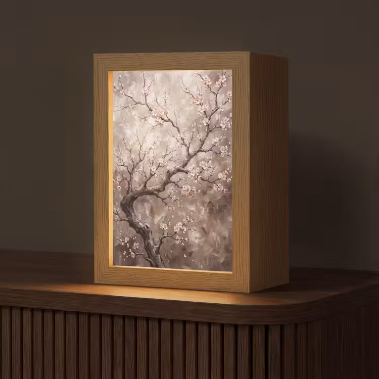 Bloesem - Takken - Schilderij - Beige - Serene Light Box met kabel (Tafellamp) klein -z3d_website