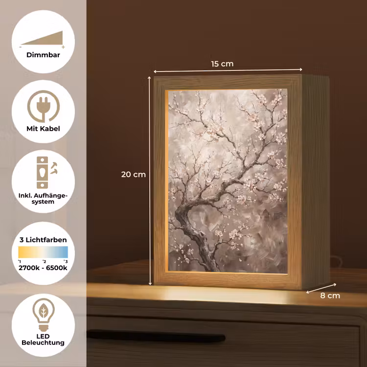 Bloesem - Takken - Schilderij - Beige - Serene Light Box met kabel (Tafellamp) klein -USP_DE