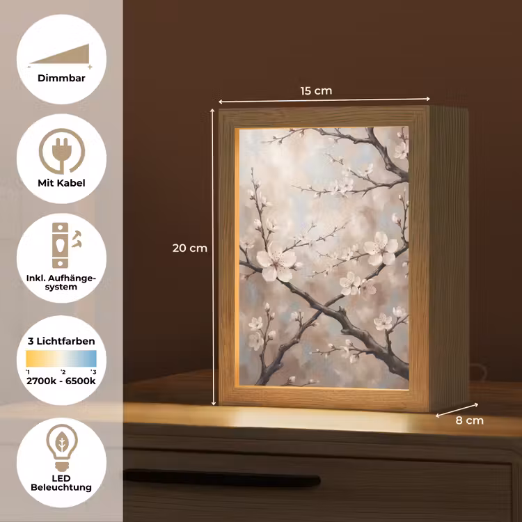 Bloesem - Takken - Schilderij - Beige - Serene Light Box met kabel (Tafellamp) klein -USP_DE