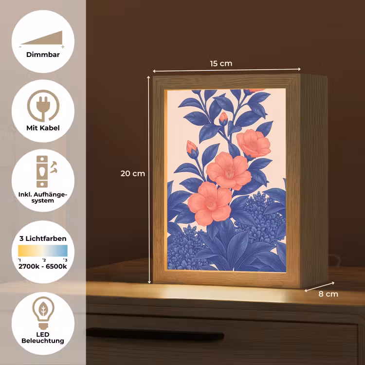Tischlampe - Blüten – Blätter – Botanik - Bloemen - Bladeren - Botanisch Light Box met kabel (Tafellamp) klein