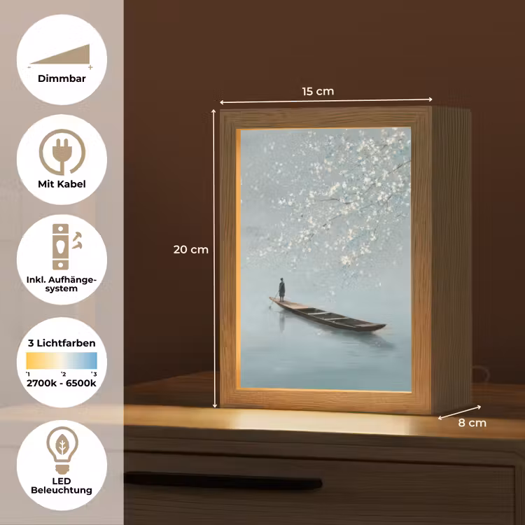 Bloesems - Minimalistisch - Wateroppervlak - Boot Light Box met kabel (Tafellamp) klein -USP_DE