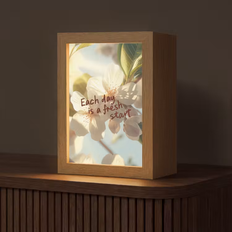 Bloesems - Zonlicht - Quote - Wit Light Box met kabel (Tafellamp) klein -z3d_website