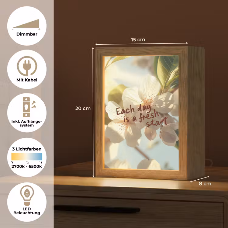 Bloesems - Zonlicht - Quote - Wit Light Box met kabel (Tafellamp) klein -USP_DE