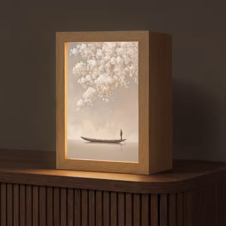 Bloesems - Wit - Boot - Minimalistisch Light Box met kabel (Tafellamp) klein -z3d_website