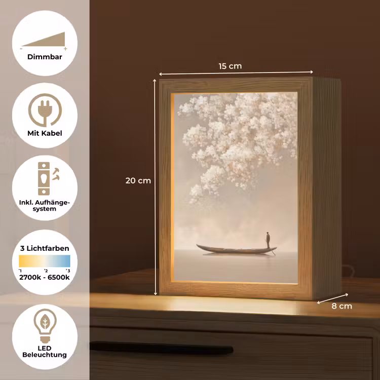 Bloesems - Wit - Boot - Minimalistisch Light Box met kabel (Tafellamp) klein -USP_DE