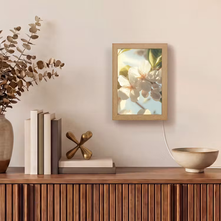Bloesems - Wit - Zonnestralen - Bloemblaadjes Light Box met kabel (Tafellamp) klein -sfeer2