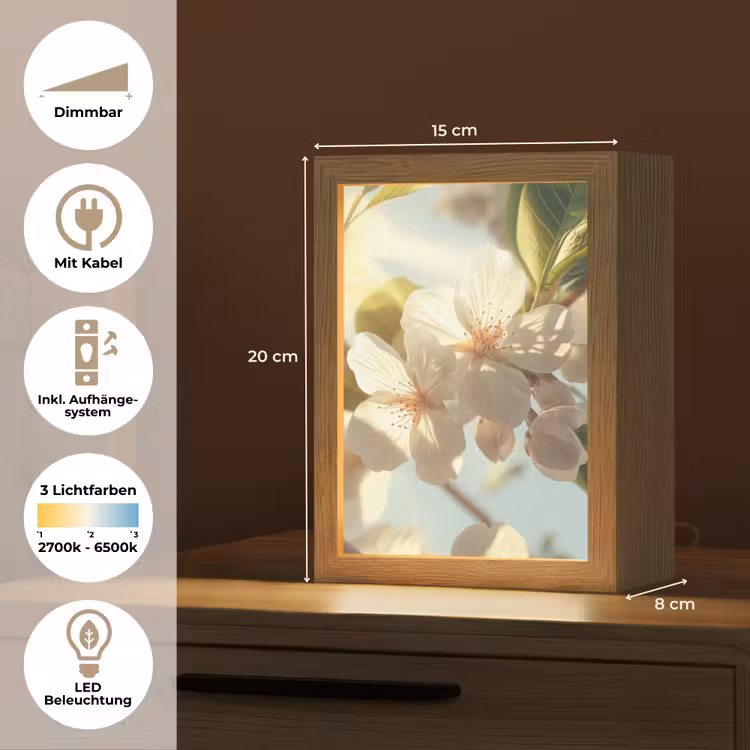 Bloesems - Wit - Zonnestralen - Bloemblaadjes Light Box met kabel (Tafellamp) klein -USP_DE