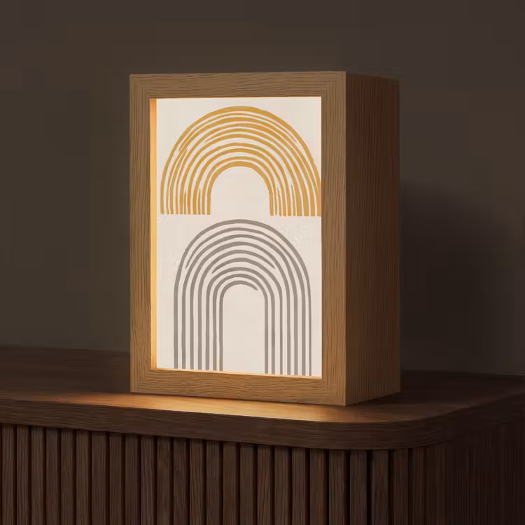 Bogen - Lijnen - Oranje - Minimalistisch Light Box met kabel (Tafellamp) klein -z3d_website