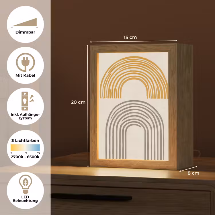 Bogen - Lijnen - Oranje - Minimalistisch Light Box met kabel (Tafellamp) klein -USP_DE