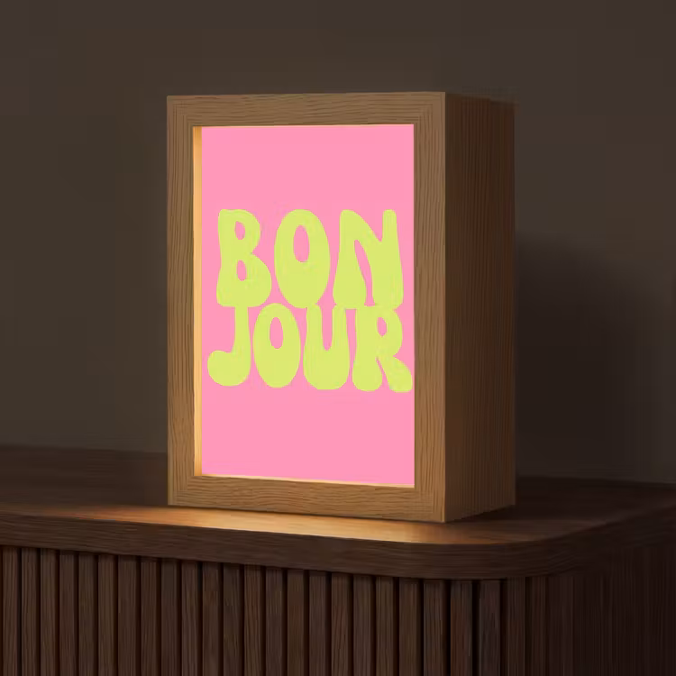 Bonjour - Roze - Fel groen Light Box met kabel (Tafellamp) klein -z3d_website