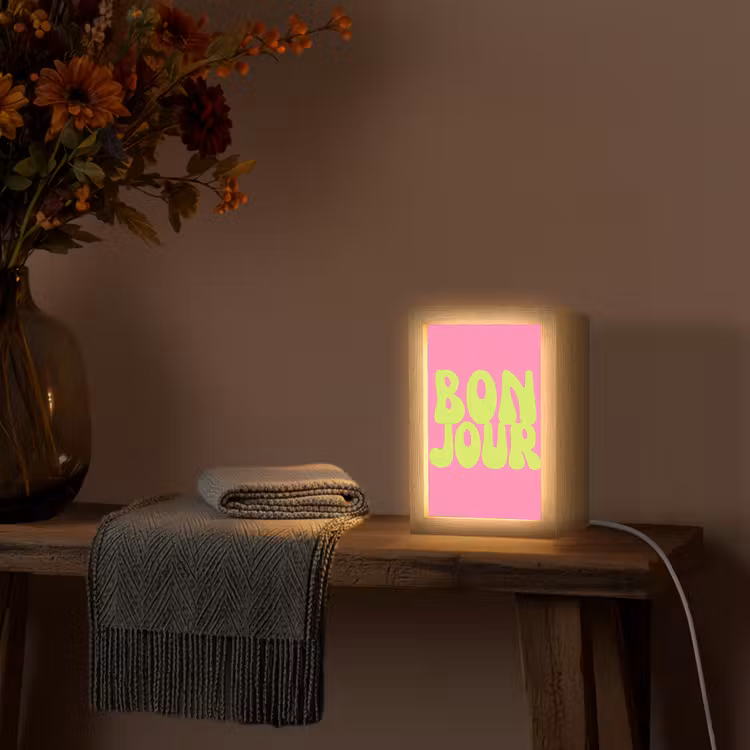 Bonjour - Roze - Fel groen Light Box met kabel (Tafellamp) klein -sfeer4