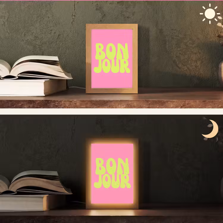 Bonjour - Roze - Fel groen Light Box met kabel (Tafellamp) klein -sfeer3