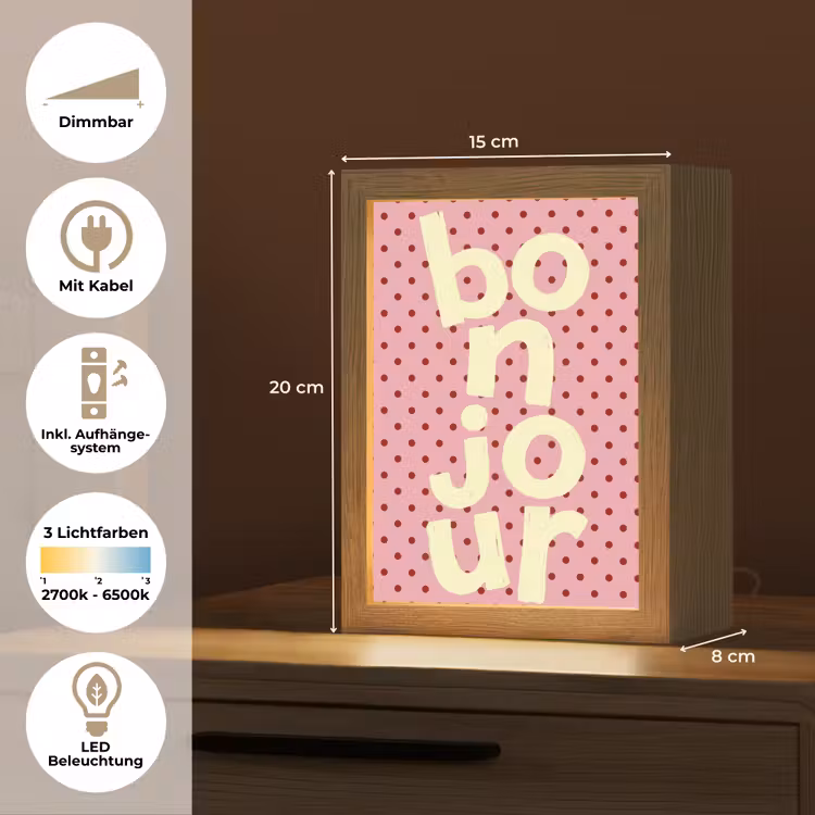Bonjour - Stippen - Roze- Geel Light Box met kabel (Tafellamp) klein -USP_DE
