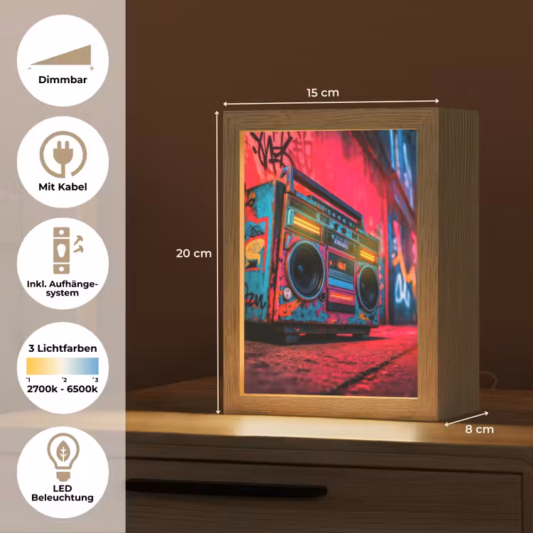 Boombox - Rood - Graffiti - Neon Light Box met kabel (Tafellamp) klein -USP_DE