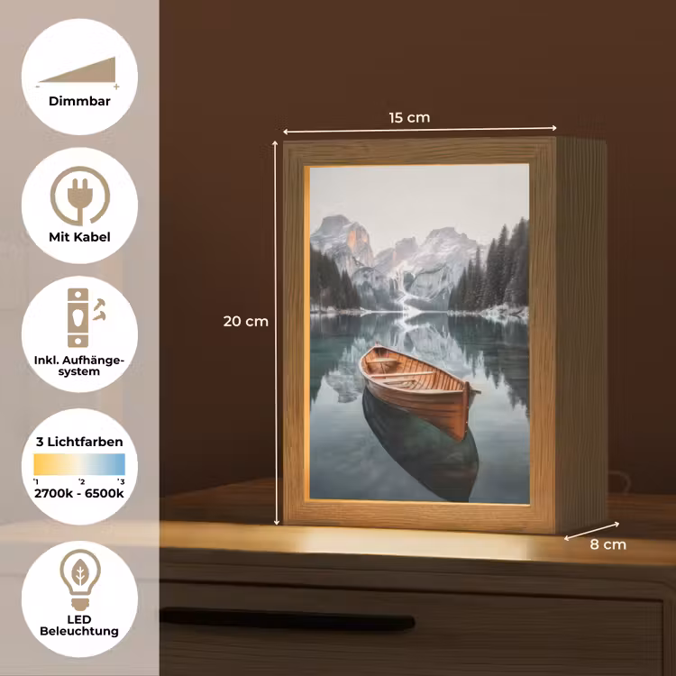 Boot - Bergen - Natuur - Water Light Box met kabel (Tafellamp) klein -USP_DE