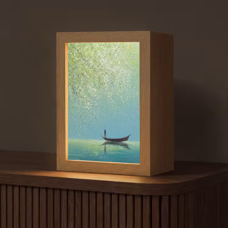 Bootje - Water - Bladeren - Bloesems Light Box met kabel (Tafellamp) klein -z3d_website