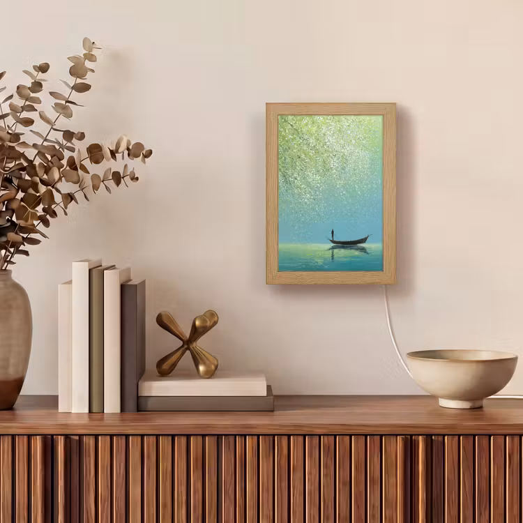 Bootje - Water - Bladeren - Bloesems Light Box met kabel (Tafellamp) klein -sfeer2