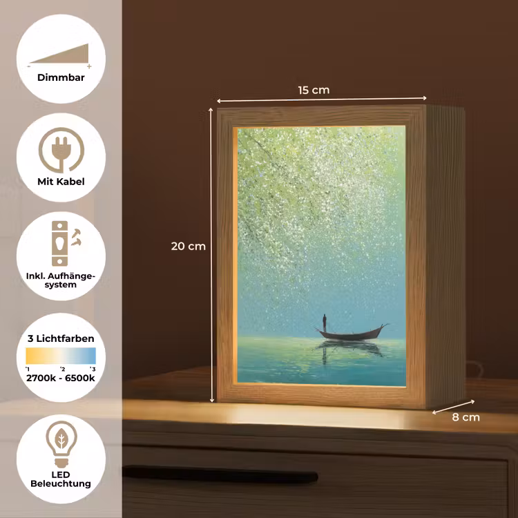 Bootje - Water - Bladeren - Bloesems Light Box met kabel (Tafellamp) klein -USP_DE