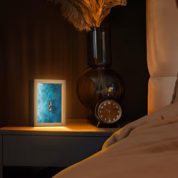 Bootje - Water - Blauw Light Box met kabel (Tafellamp) klein -sfeer1