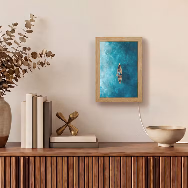 Bootje - Water - Blauw Light Box met kabel (Tafellamp) klein -sfeer2