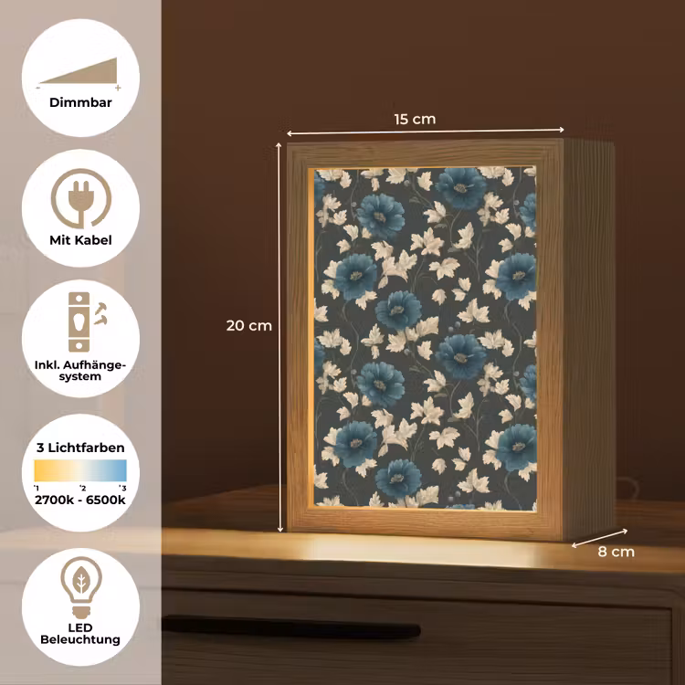 Botanisch - Bloemen - Blauw Light Box met kabel (Tafellamp) klein 925 -USP_DE