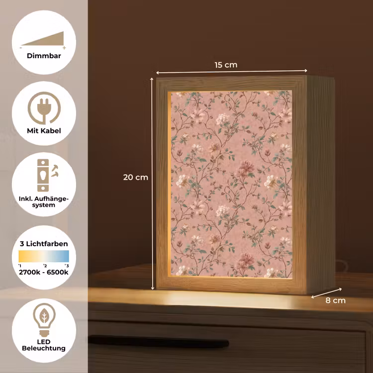 Botanisch - Bloemen - Roze Light Box met kabel (Tafellamp) klein 925 -USP_DE