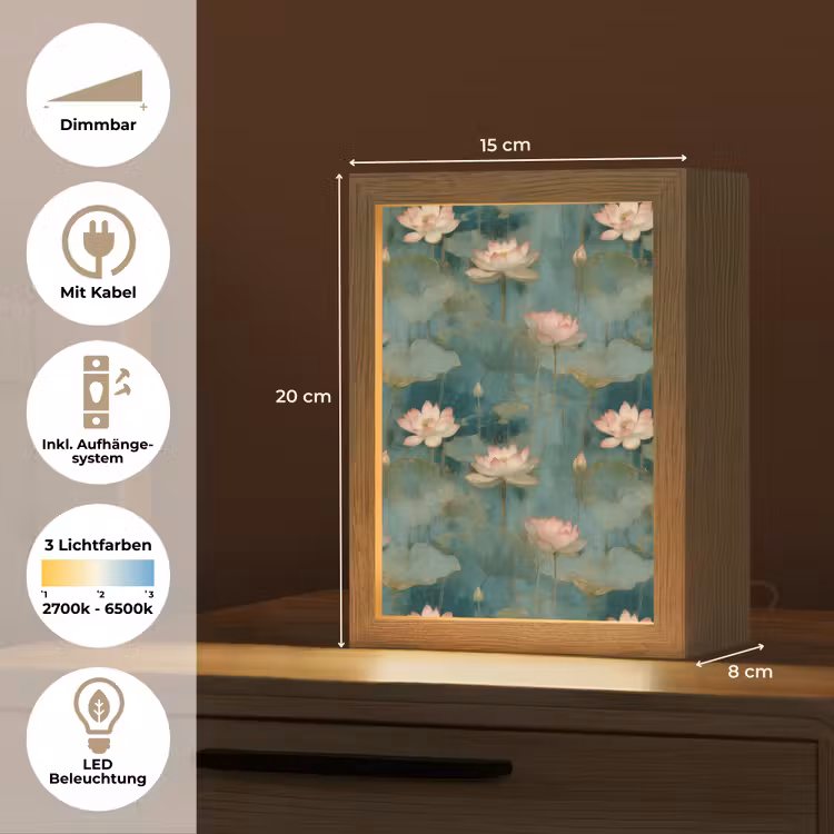 Botanisch - Bloemen - Roze Light Box met kabel (Tafellamp) klein 925 -USP_DE