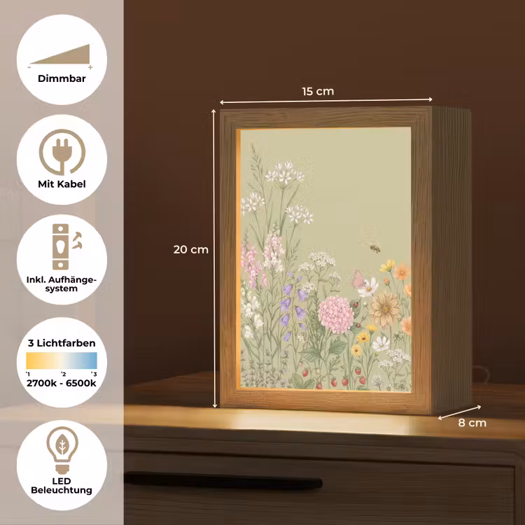Botanisch - Bloemen - Kleurrijk Light Box met kabel (Tafellamp) klein -USP_DE