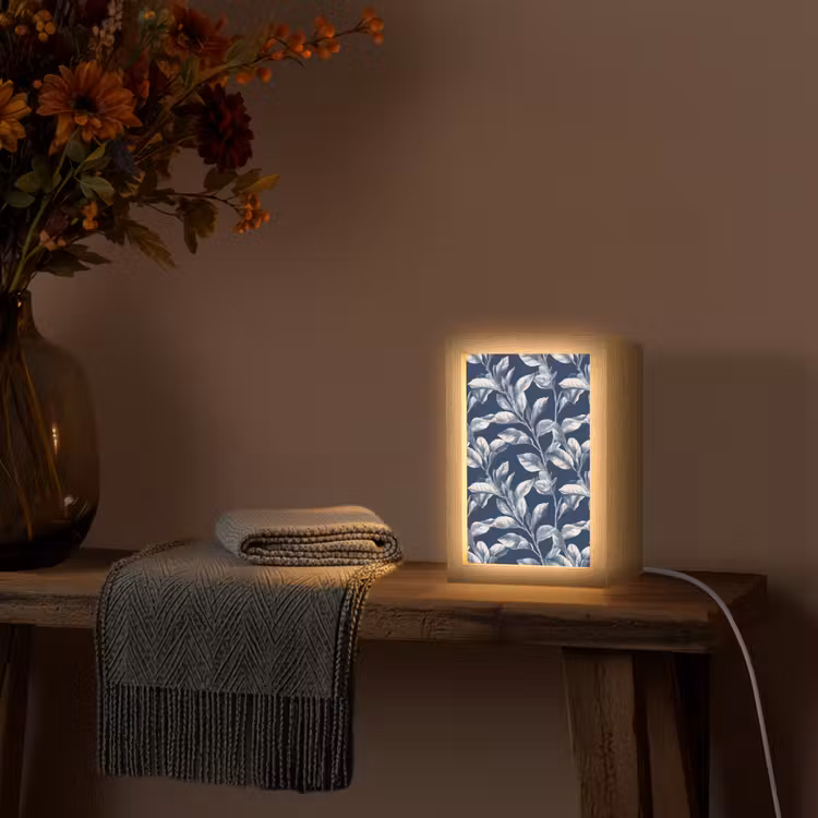 Botanisch - Patroon - Blauw Light Box met kabel (Tafellamp) klein 925 -sfeer4