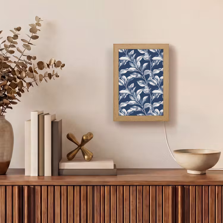 Botanisch - Patroon - Blauw Light Box met kabel (Tafellamp) klein 925 -sfeer2