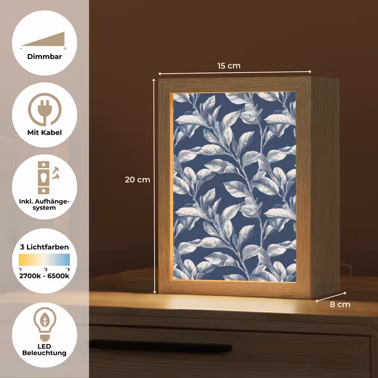 Botanisch - Patroon - Blauw Light Box met kabel (Tafellamp) klein 925 -USP_DE