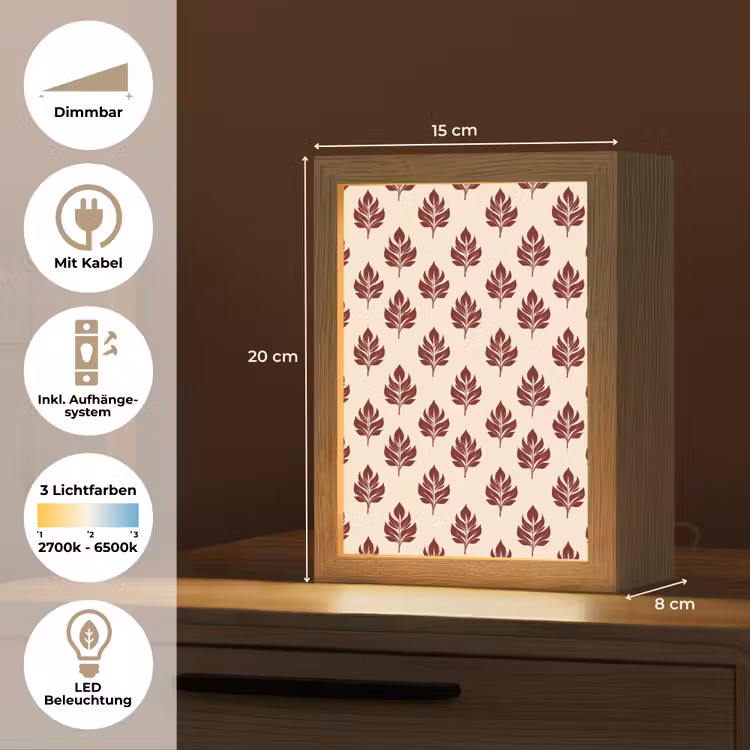 Botanisch - Patroon - Bordeaux Light Box met kabel (Tafellamp) klein 925 -USP_DE