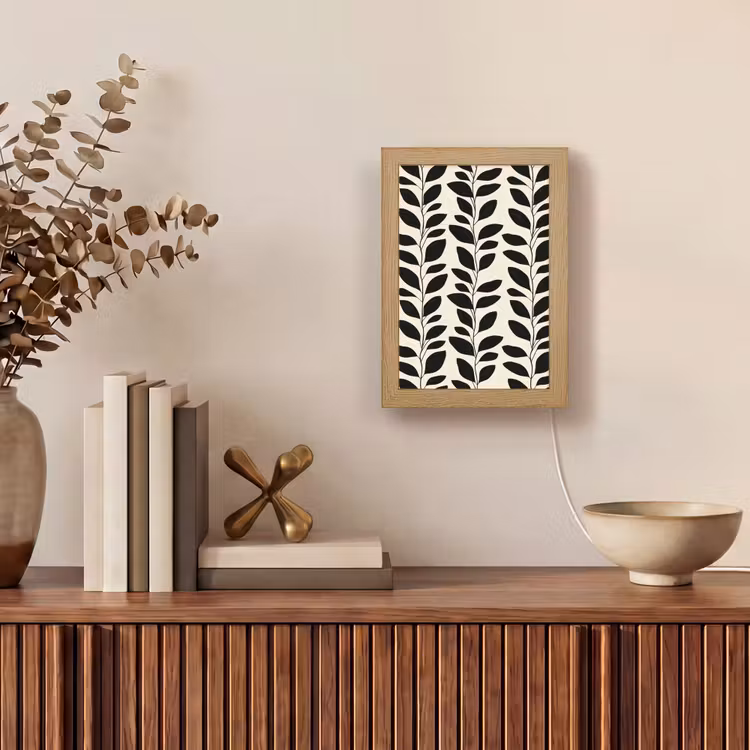 Botanisch - Dessin - Zwart - Beige Light Box met kabel (Tafellamp) klein 925 -sfeer2