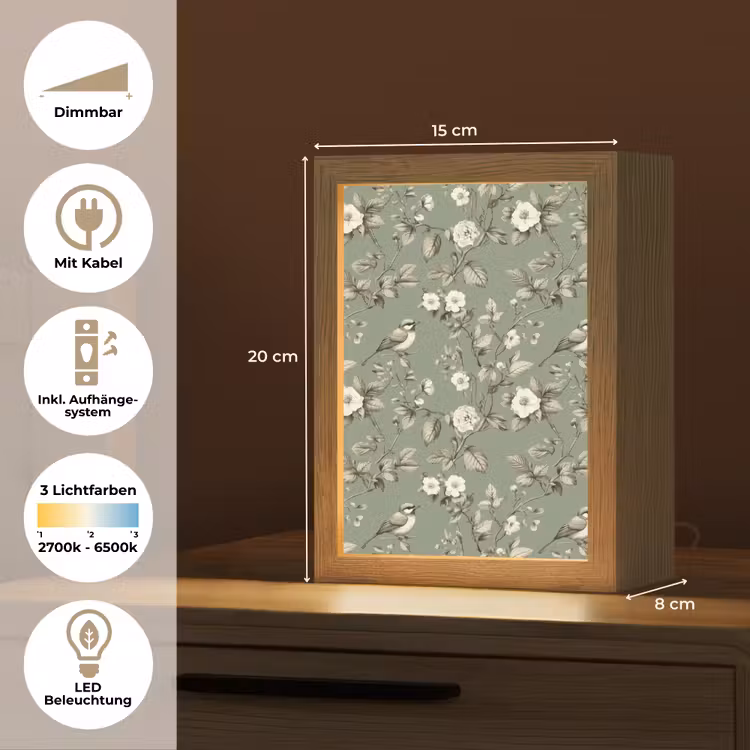 Botanisch - Vogels - Groen Light Box met kabel (Tafellamp) klein 925 -USP_DE