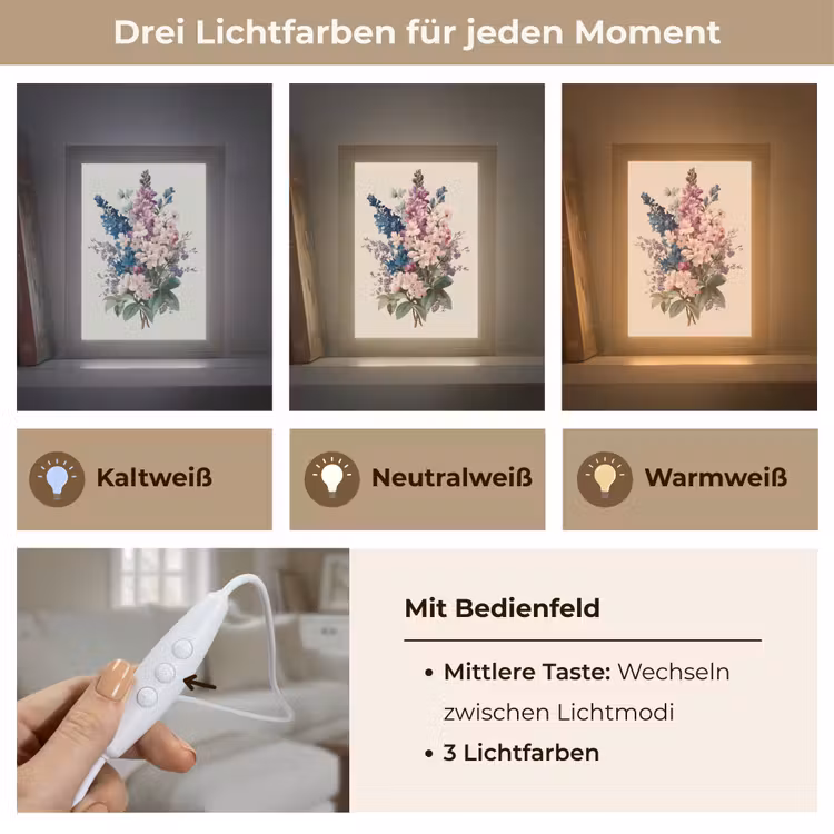 Boeket - Beige - Harmonieus - Subtiel Light Box met kabel (Tafellamp) klein -USP_lichtkleurDE