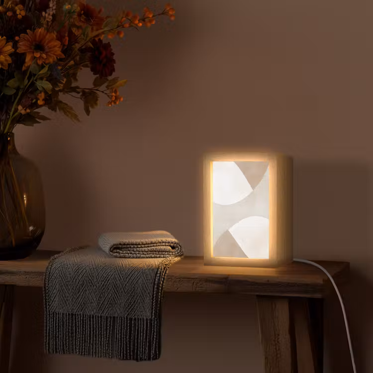 Bruin - Japandi - Abstract Light Box met kabel (Tafellamp) klein -sfeer4