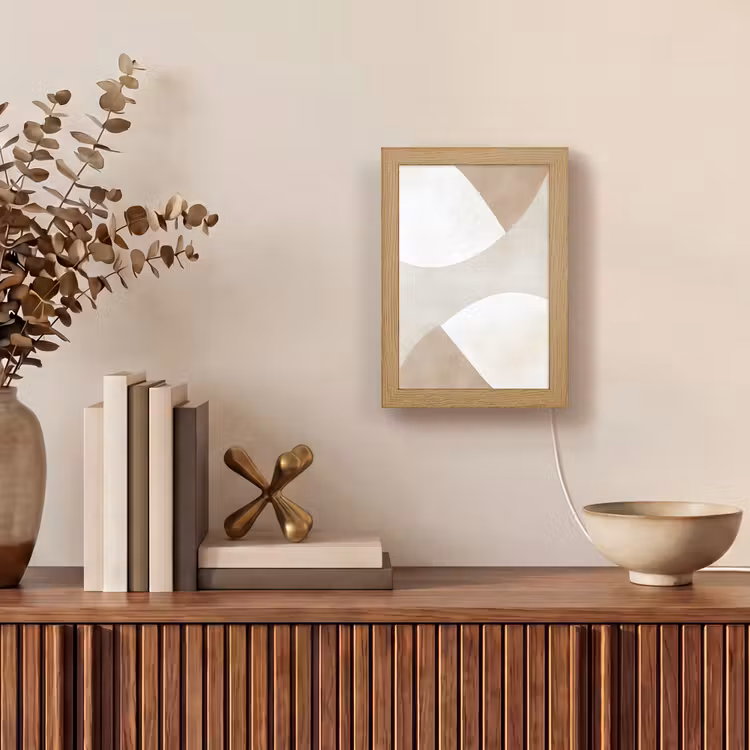 Bruin - Japandi - Abstract Light Box met kabel (Tafellamp) klein -sfeer2