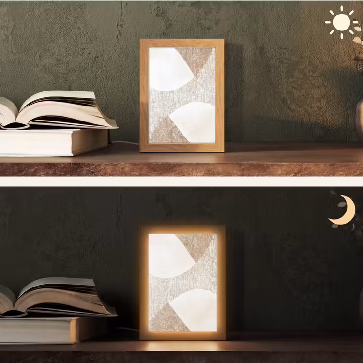 Bruin - Japandi - Abstract Light Box met kabel (Tafellamp) klein -sfeer3
