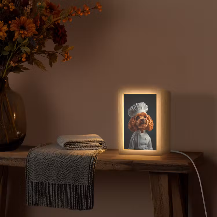 Bruin - Kok - Hondje Light Box met kabel (Tafellamp) klein -sfeer4
