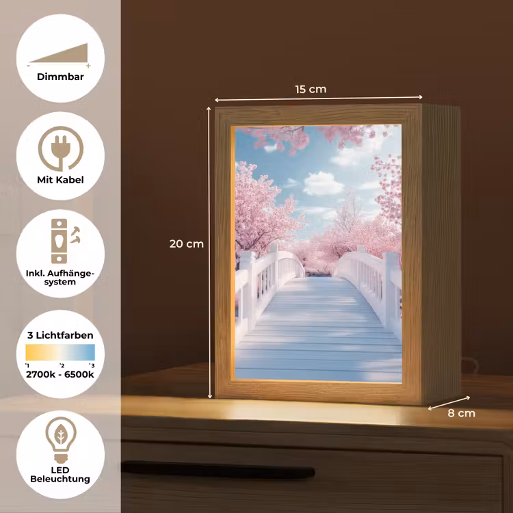 Brug - Kersenbomen - Wit Light Box met kabel (Tafellamp) klein -USP_DE
