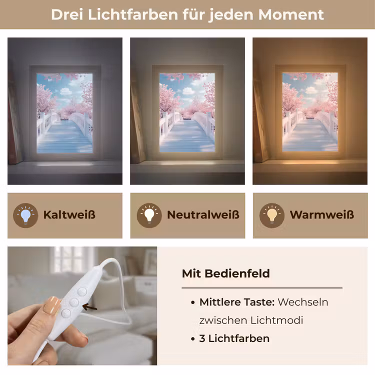 Brug - Kersenbomen - Wit Light Box met kabel (Tafellamp) klein -USP_lichtkleurDE