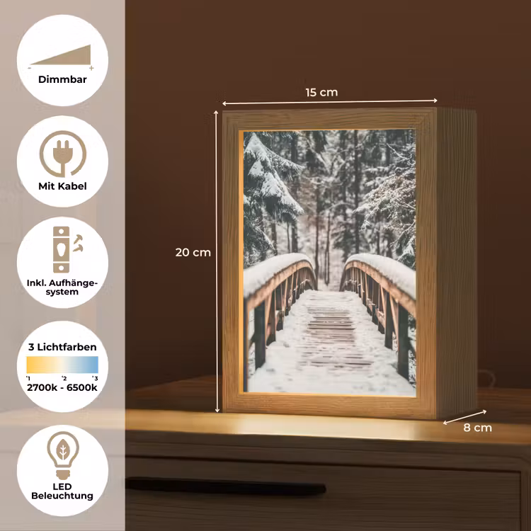 Brug - Winterlandschap - Bos - Natuur - Sneeuw Light Box met kabel (Tafellamp) klein -USP_DE
