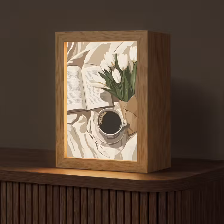 Boek - Illustratie - Tulpen - Koffie Light Box met kabel (Tafellamp) klein -z3d_website