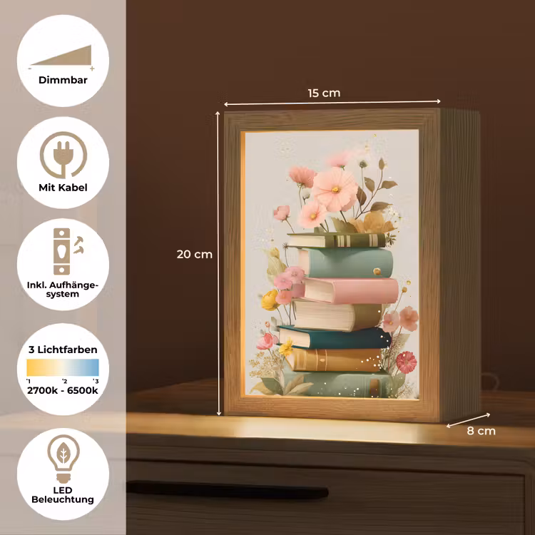 Boeken - Stapel - Bloemen - Kleurrijk Light Box met kabel (Tafellamp) klein -USP_DE