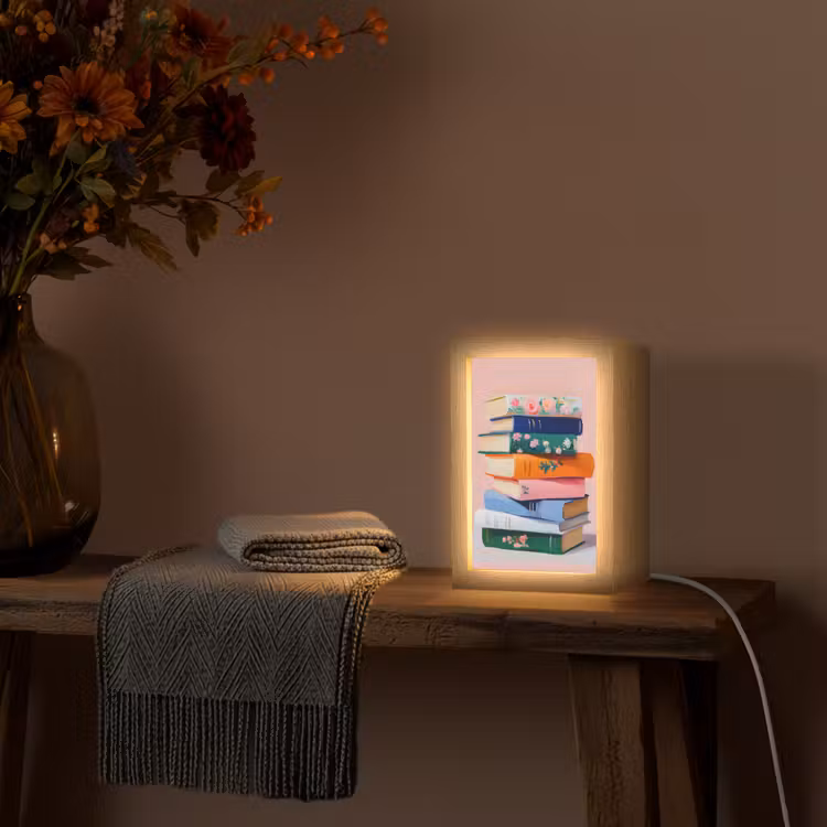 Boeken - Stapel - Kleurrijk Light Box met kabel (Tafellamp) klein -sfeer4