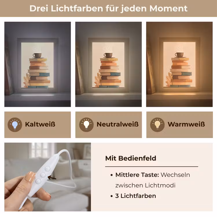 Boeken - Toren - Koffie - Beige Light Box met kabel (Tafellamp) klein -USP_lichtkleurDE