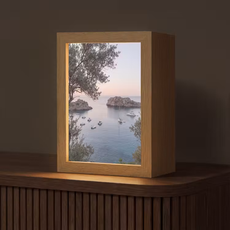 Tischlampe - Bucht – Boote – Sonnenuntergang - Baai - boten - zonsondergang Light Box met kabel (Tafellamp) klein