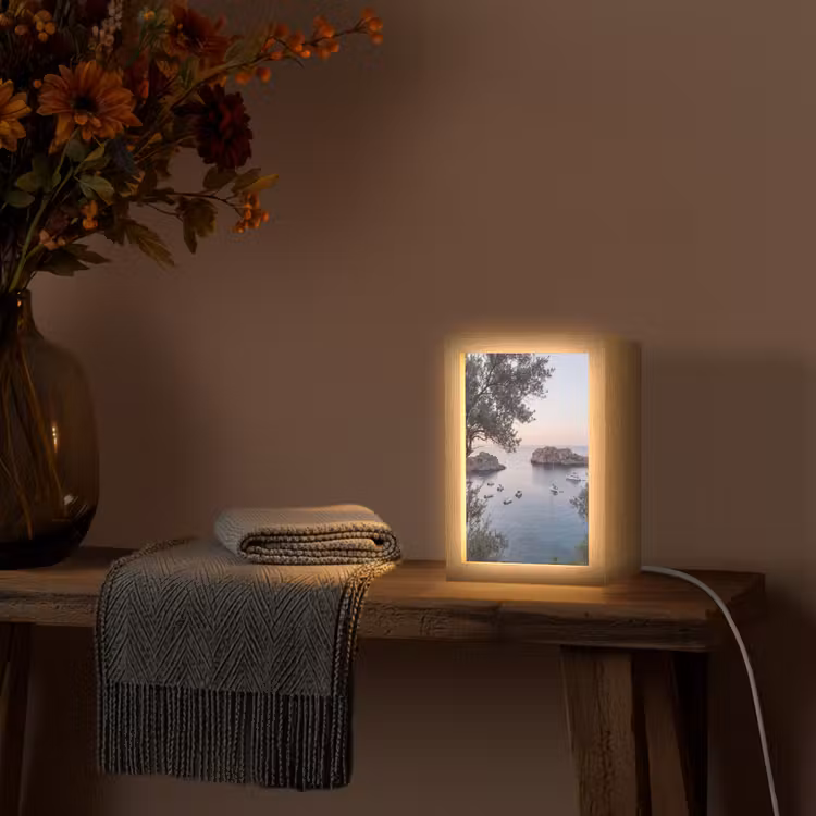 Tischlampe - Bucht – Boote – Sonnenuntergang - Baai - boten - zonsondergang Light Box met kabel (Tafellamp) klein
