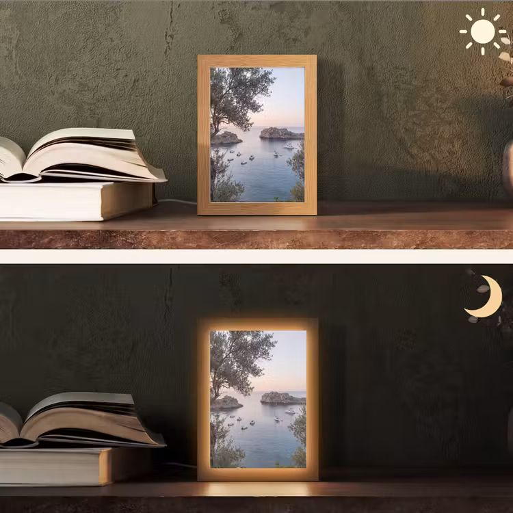 Tischlampe - Bucht – Boote – Sonnenuntergang - Baai - boten - zonsondergang Light Box met kabel (Tafellamp) klein