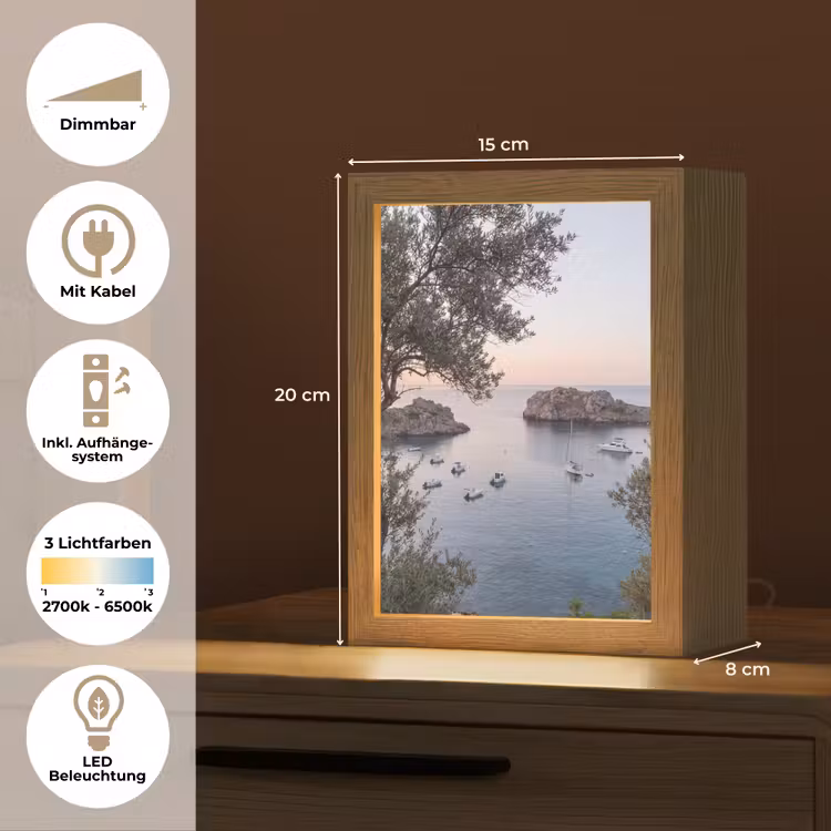 Tischlampe - Bucht – Boote – Sonnenuntergang - Baai - boten - zonsondergang Light Box met kabel (Tafellamp) klein
